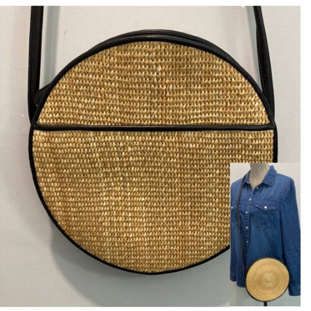 Dokkim Raffia Crossbody Bag Tan and Black Crossbody Bag